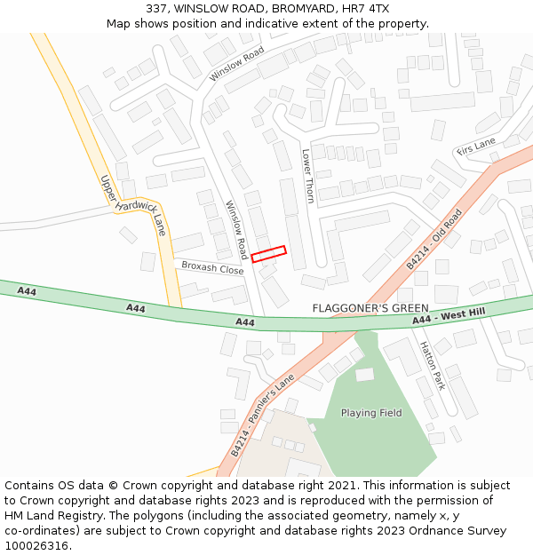 337, WINSLOW ROAD, BROMYARD, HR7 4TX: Location map and indicative extent of plot
