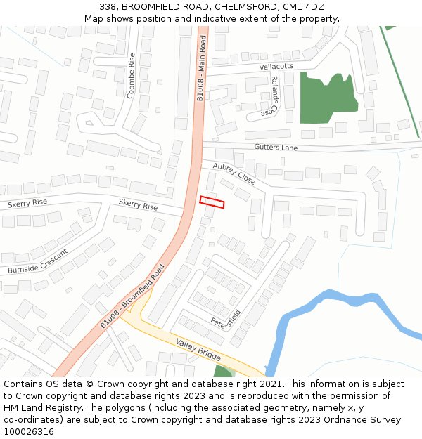338, BROOMFIELD ROAD, CHELMSFORD, CM1 4DZ: Location map and indicative extent of plot