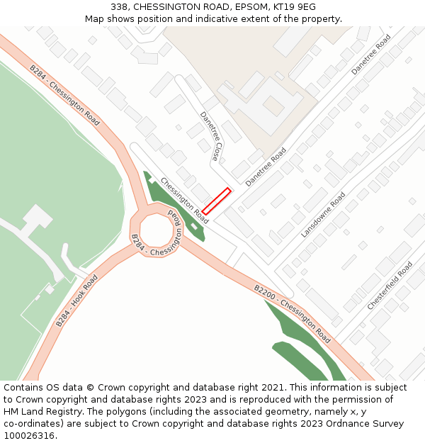 338, CHESSINGTON ROAD, EPSOM, KT19 9EG: Location map and indicative extent of plot