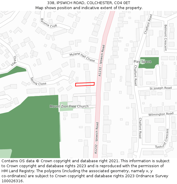 338, IPSWICH ROAD, COLCHESTER, CO4 0ET: Location map and indicative extent of plot