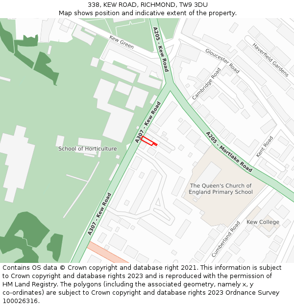 338, KEW ROAD, RICHMOND, TW9 3DU: Location map and indicative extent of plot