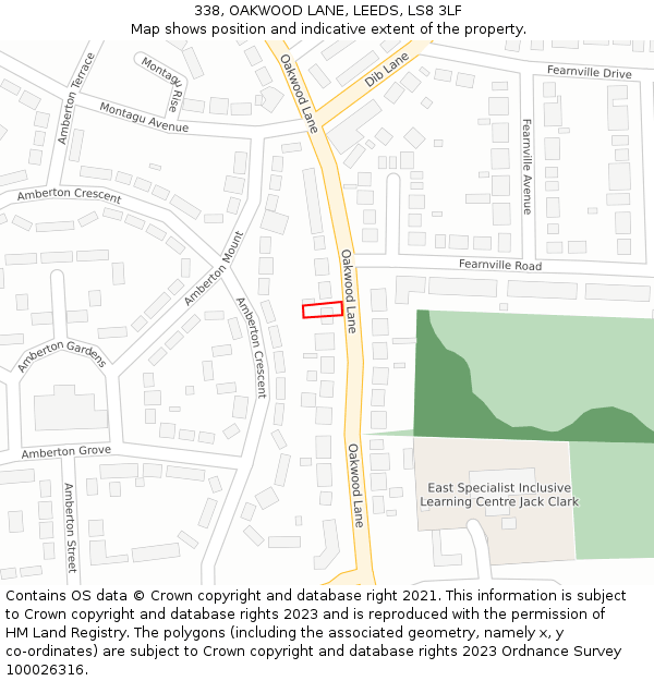338, OAKWOOD LANE, LEEDS, LS8 3LF: Location map and indicative extent of plot