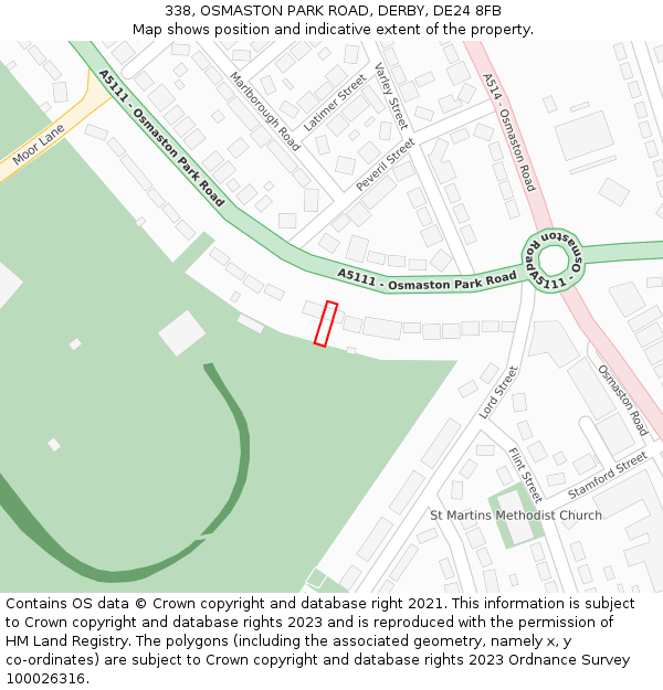 338, OSMASTON PARK ROAD, DERBY, DE24 8FB: Location map and indicative extent of plot
