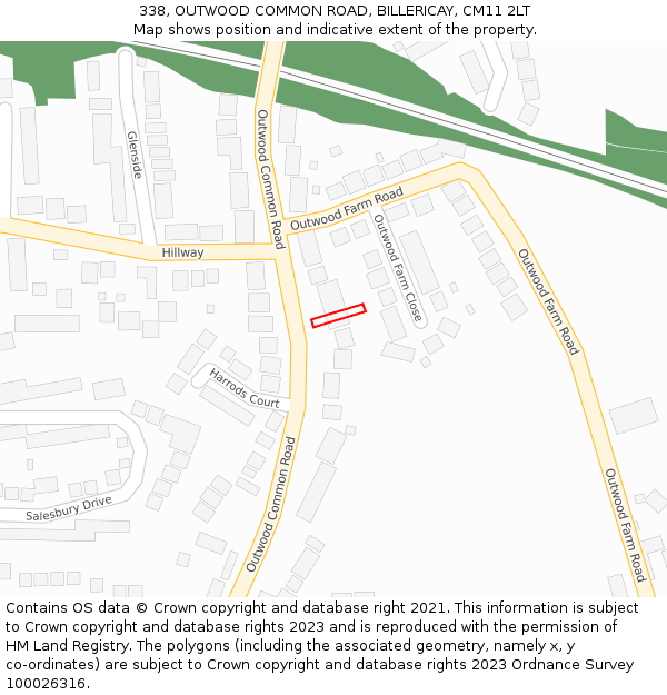 338, OUTWOOD COMMON ROAD, BILLERICAY, CM11 2LT: Location map and indicative extent of plot