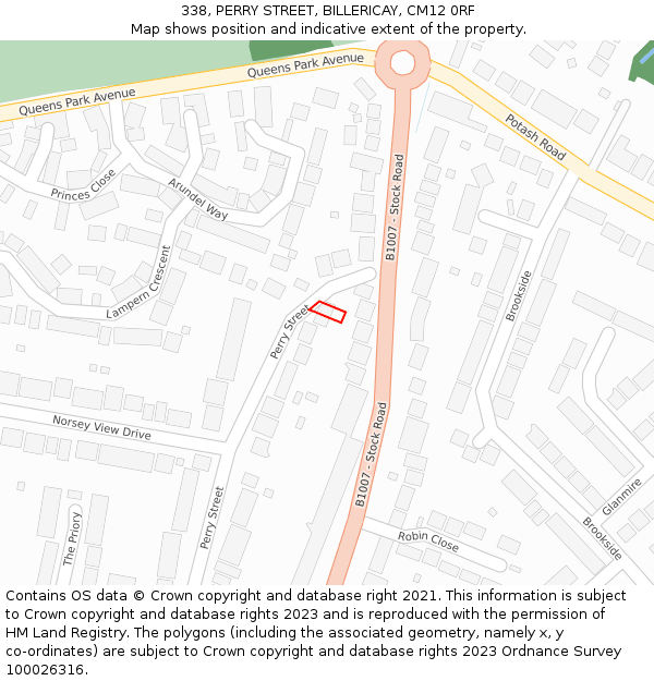 338, PERRY STREET, BILLERICAY, CM12 0RF: Location map and indicative extent of plot