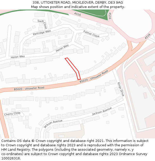 338, UTTOXETER ROAD, MICKLEOVER, DERBY, DE3 9AG: Location map and indicative extent of plot