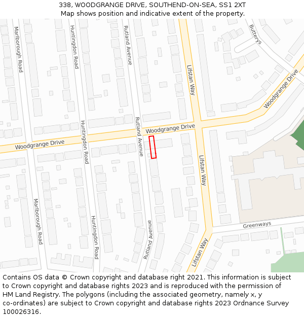338, WOODGRANGE DRIVE, SOUTHEND-ON-SEA, SS1 2XT: Location map and indicative extent of plot
