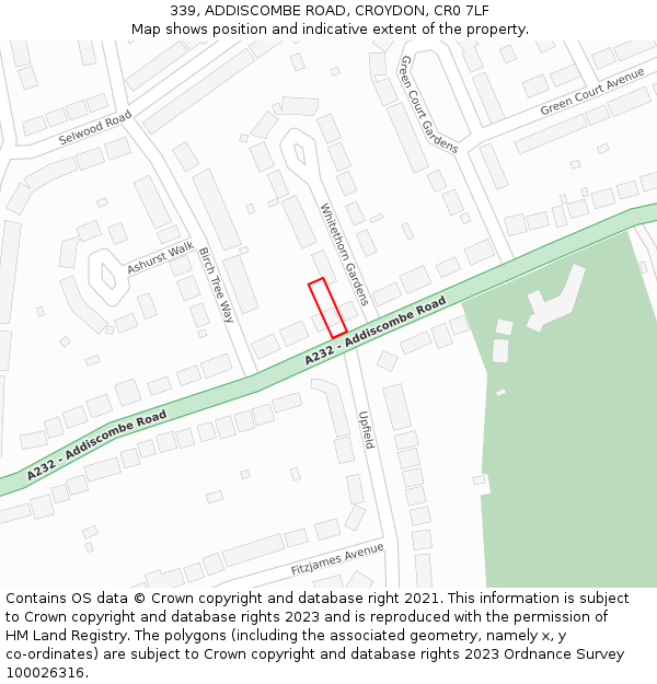 339, ADDISCOMBE ROAD, CROYDON, CR0 7LF: Location map and indicative extent of plot