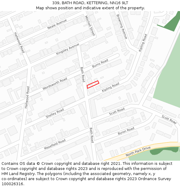339, BATH ROAD, KETTERING, NN16 9LT: Location map and indicative extent of plot