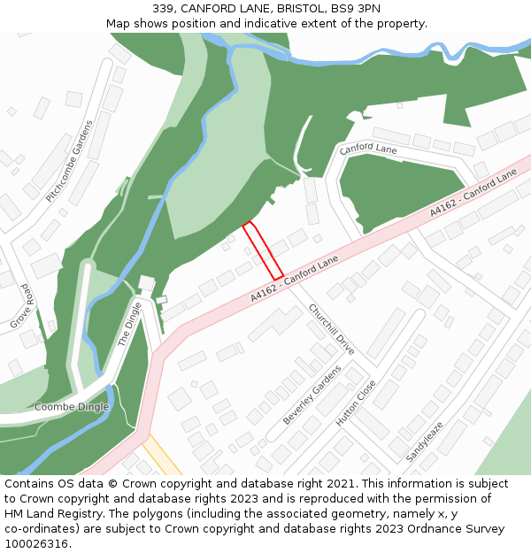 339, CANFORD LANE, BRISTOL, BS9 3PN: Location map and indicative extent of plot