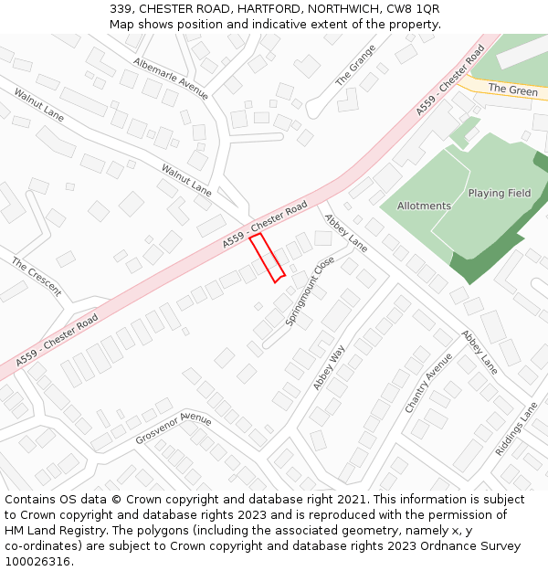 339, CHESTER ROAD, HARTFORD, NORTHWICH, CW8 1QR: Location map and indicative extent of plot