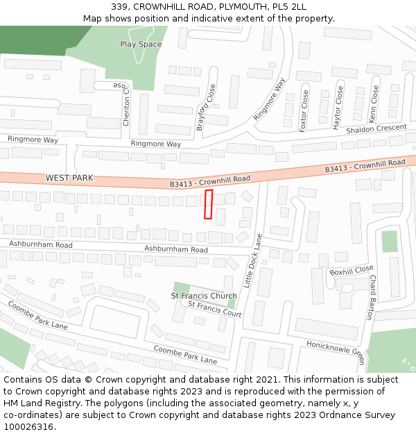 339, CROWNHILL ROAD, PLYMOUTH, PL5 2LL: Location map and indicative extent of plot