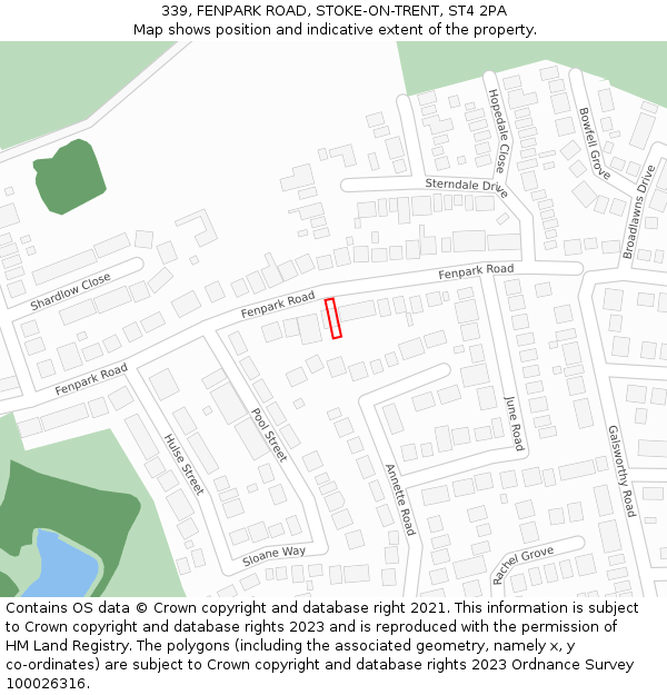 339, FENPARK ROAD, STOKE-ON-TRENT, ST4 2PA: Location map and indicative extent of plot