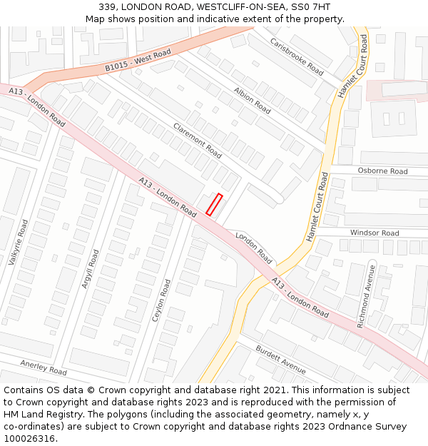 339, LONDON ROAD, WESTCLIFF-ON-SEA, SS0 7HT: Location map and indicative extent of plot
