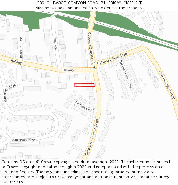 339, OUTWOOD COMMON ROAD, BILLERICAY, CM11 2LT: Location map and indicative extent of plot