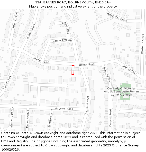 33A, BARNES ROAD, BOURNEMOUTH, BH10 5AH: Location map and indicative extent of plot