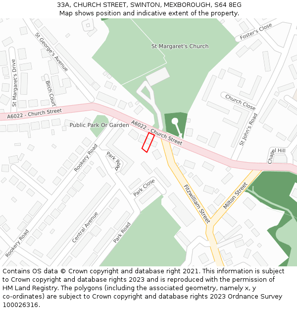 33A, CHURCH STREET, SWINTON, MEXBOROUGH, S64 8EG: Location map and indicative extent of plot