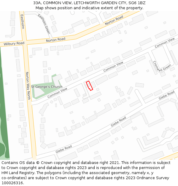 33A, COMMON VIEW, LETCHWORTH GARDEN CITY, SG6 1BZ: Location map and indicative extent of plot