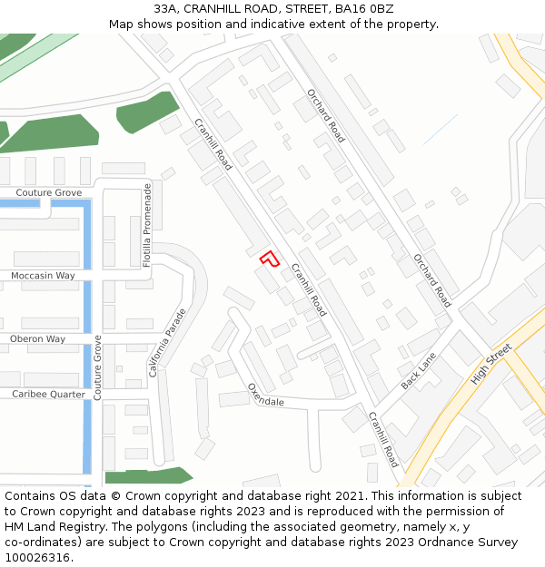 33A, CRANHILL ROAD, STREET, BA16 0BZ: Location map and indicative extent of plot