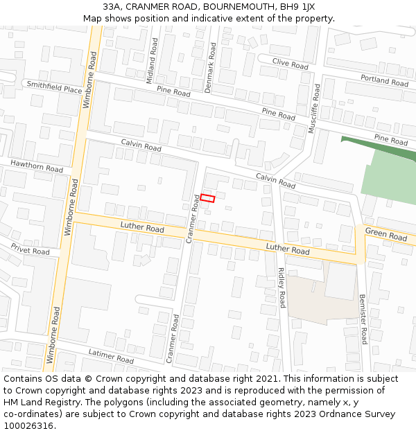 33A, CRANMER ROAD, BOURNEMOUTH, BH9 1JX: Location map and indicative extent of plot