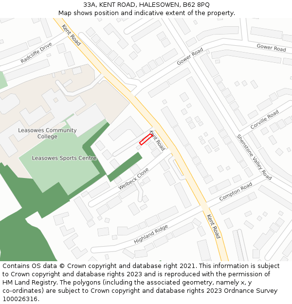 33A, KENT ROAD, HALESOWEN, B62 8PQ: Location map and indicative extent of plot