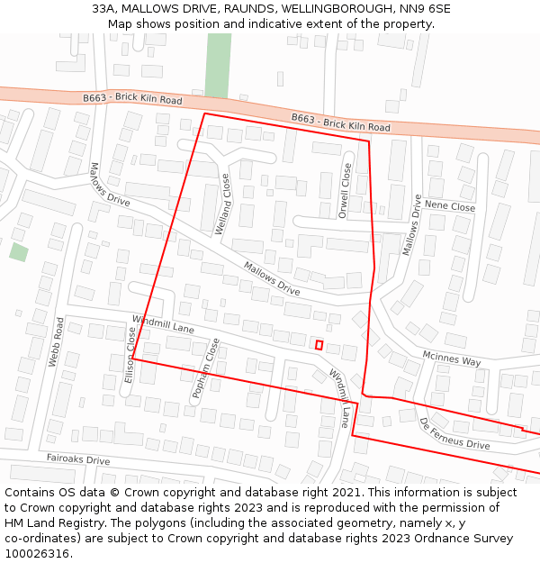 33A, MALLOWS DRIVE, RAUNDS, WELLINGBOROUGH, NN9 6SE: Location map and indicative extent of plot