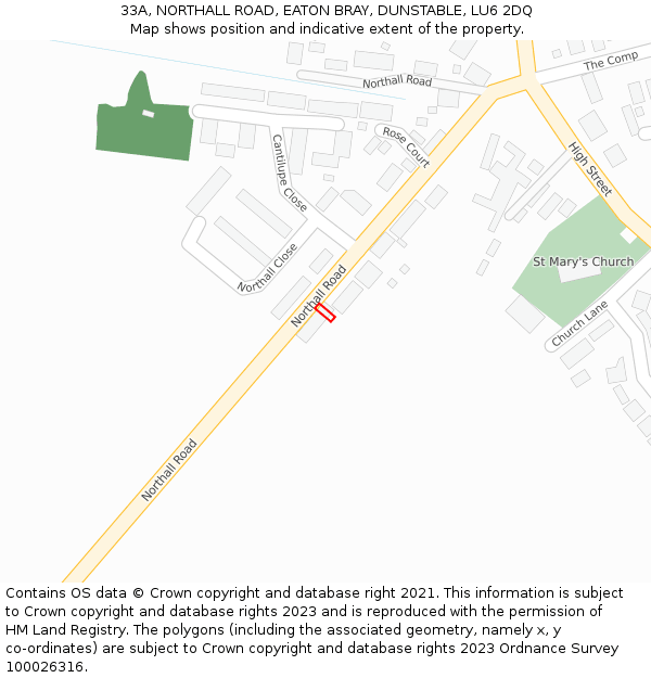33A, NORTHALL ROAD, EATON BRAY, DUNSTABLE, LU6 2DQ: Location map and indicative extent of plot