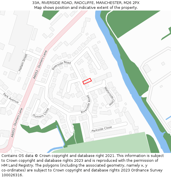 33A, RIVERSIDE ROAD, RADCLIFFE, MANCHESTER, M26 2PX: Location map and indicative extent of plot