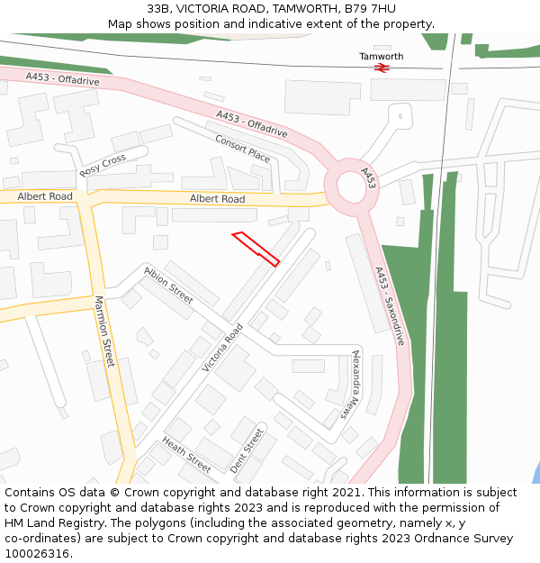 33B, VICTORIA ROAD, TAMWORTH, B79 7HU: Location map and indicative extent of plot