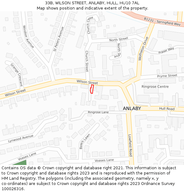 33B, WILSON STREET, ANLABY, HULL, HU10 7AL: Location map and indicative extent of plot