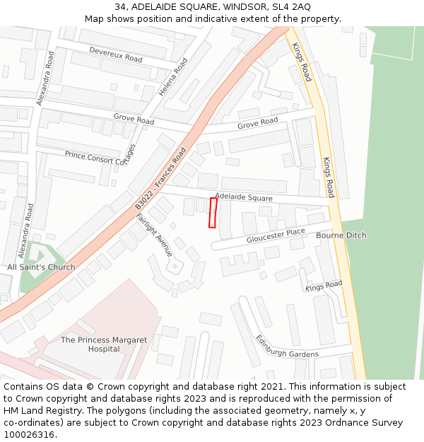 34, ADELAIDE SQUARE, WINDSOR, SL4 2AQ: Location map and indicative extent of plot