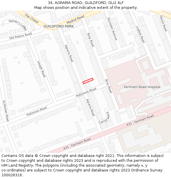 34, AGRARIA ROAD, GUILDFORD, GU2 4LF: Location map and indicative extent of plot