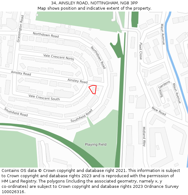 34, AINSLEY ROAD, NOTTINGHAM, NG8 3PP: Location map and indicative extent of plot