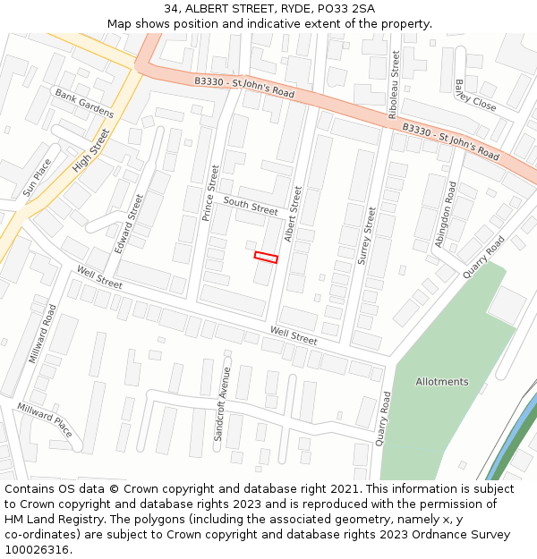 34, ALBERT STREET, RYDE, PO33 2SA: Location map and indicative extent of plot