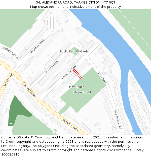 34, ALEXANDRA ROAD, THAMES DITTON, KT7 0QT: Location map and indicative extent of plot