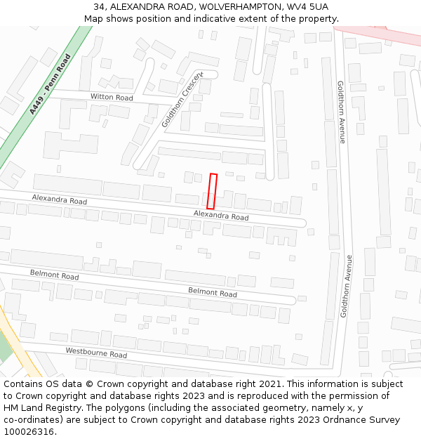 34, ALEXANDRA ROAD, WOLVERHAMPTON, WV4 5UA: Location map and indicative extent of plot