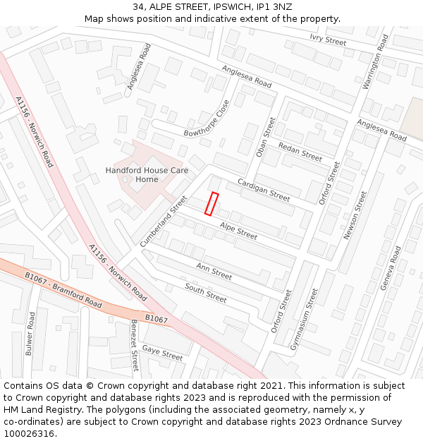 34, ALPE STREET, IPSWICH, IP1 3NZ: Location map and indicative extent of plot