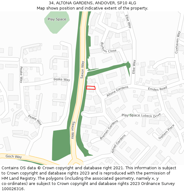 34, ALTONA GARDENS, ANDOVER, SP10 4LG: Location map and indicative extent of plot