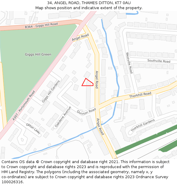 34, ANGEL ROAD, THAMES DITTON, KT7 0AU: Location map and indicative extent of plot