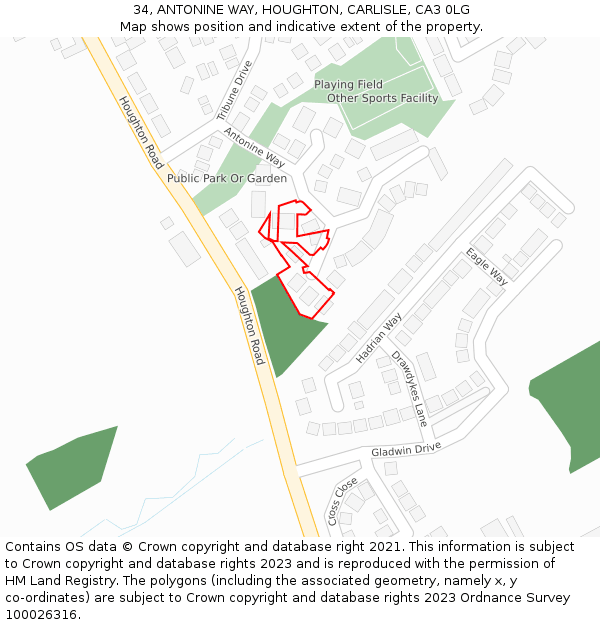 34, ANTONINE WAY, HOUGHTON, CARLISLE, CA3 0LG: Location map and indicative extent of plot