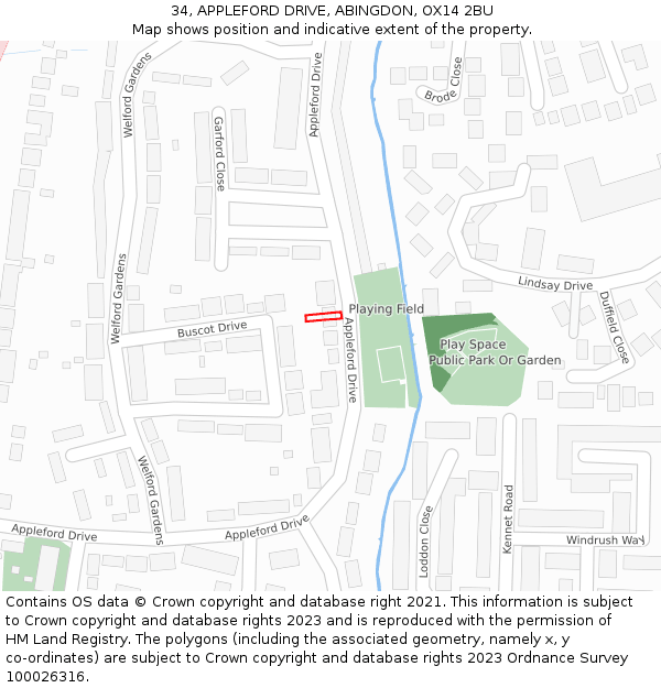 34, APPLEFORD DRIVE, ABINGDON, OX14 2BU: Location map and indicative extent of plot