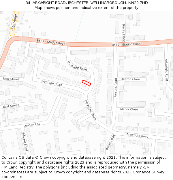 34, ARKWRIGHT ROAD, IRCHESTER, WELLINGBOROUGH, NN29 7HD: Location map and indicative extent of plot