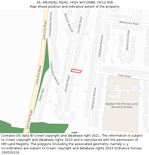 34, ARUNDEL ROAD, HIGH WYCOMBE, HP12 4NE: Location map and indicative extent of plot