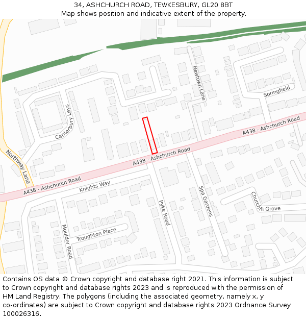 34, ASHCHURCH ROAD, TEWKESBURY, GL20 8BT: Location map and indicative extent of plot
