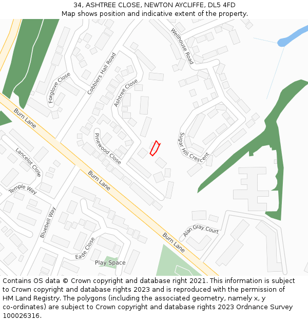 34, ASHTREE CLOSE, NEWTON AYCLIFFE, DL5 4FD: Location map and indicative extent of plot