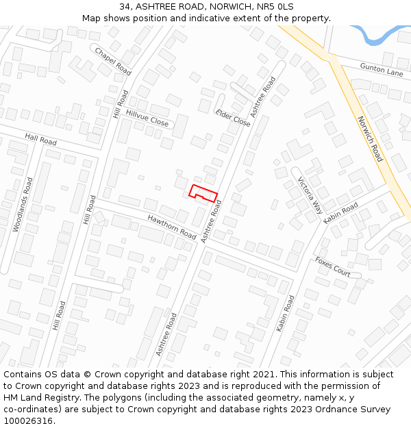34, ASHTREE ROAD, NORWICH, NR5 0LS: Location map and indicative extent of plot