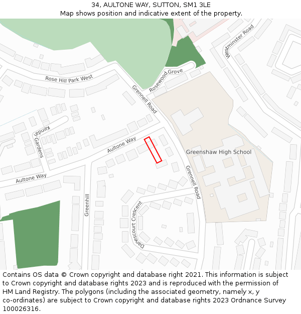 34, AULTONE WAY, SUTTON, SM1 3LE: Location map and indicative extent of plot