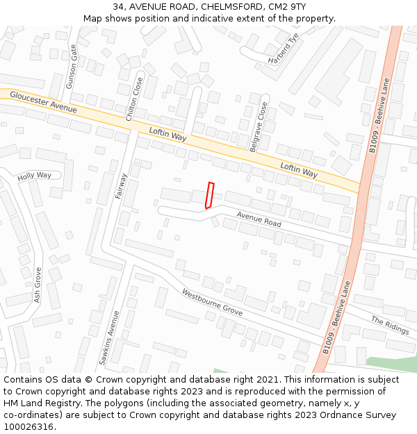 34, AVENUE ROAD, CHELMSFORD, CM2 9TY: Location map and indicative extent of plot