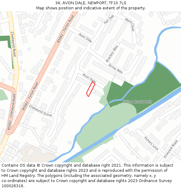 34, AVON DALE, NEWPORT, TF10 7LS: Location map and indicative extent of plot