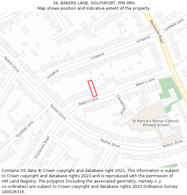 34, BAKERS LANE, SOUTHPORT, PR9 9RN: Location map and indicative extent of plot